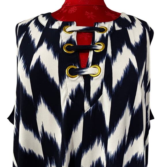 Michael Kors plus size 3X casual dress navy & white sleeveless flowing shift - Picture 4 of 10